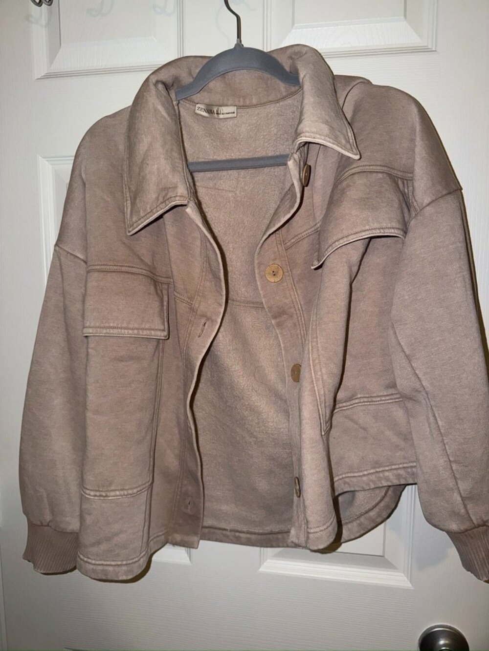 Zenana Fleece Shacket Jacket Taupe Large NWT Factory Packaged